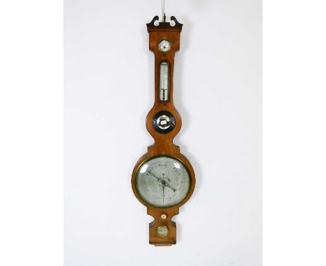 Large mid 19th Century mahogany wheel or 'banjo' barometer, [Samuel] Burton, Salisbury (fl. 1802-54), 10-inch silvered main d