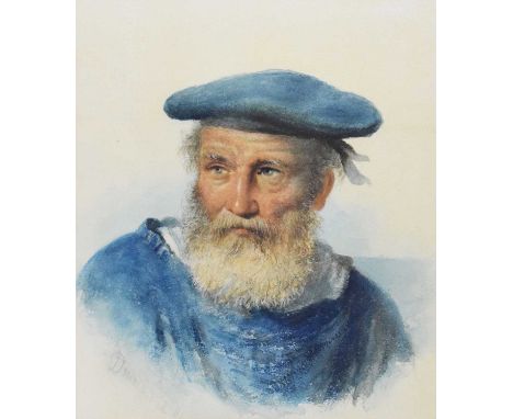 John Drummond (1802-1889) Watercolour - Portrait of a fisherman, signed and dated (18) '84' lower left, 39cm x 35cm, framed, 