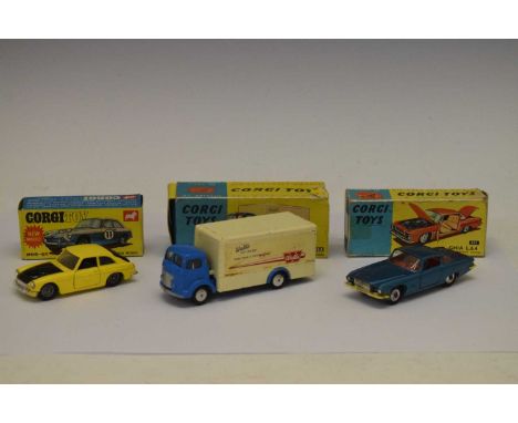 Corgi Toys - Three boxed diecast model vehicles comprising; 345 'GT Competition Model', 453 'Commer 'Walls' Refrigerator Van'