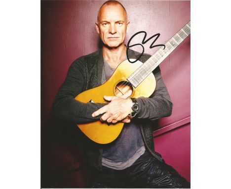 Sting signed 10 x 8 colour Photoshoot Portrait Photo, from in person collection autographed at BBC Radio London 2013. Good Co