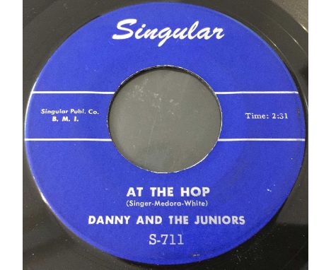 DANNY AND THE JUNIORS - AT THE HOP 7" (SINGULAR S-711 - ORIGINAL US RECORDING). A mover from Danny And The Juniors with the o