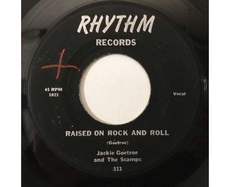 JACKIE GOETROE - RAISED ON ROCK AND ROLL 7" (RHYTHM RECORDS 111). A scarce copy of the only 7" released by rock n roller Jack