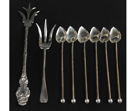 Eight (8) Sterling Silver Assorted Flatware Two (2) Serving Forks and Six (6) Ice Tea Straws. Ornate Sterling Silver Three Pr