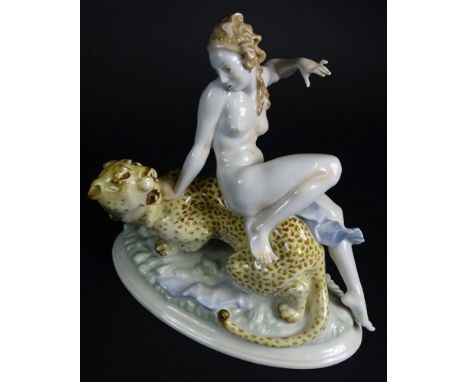 Hutschenreuther Art Deco Porcelain Figurine "Ariadne". Signed with Green Backstamp and Embossed Mark Ariadne Entwurf K. Tutte