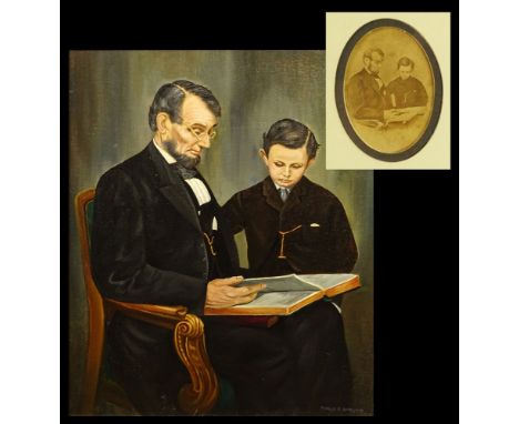 James E Barling, American (20th Century) Oil on Canvas "Abraham Lincoln and Son Todd" Copied from an Old Photo, Included in T