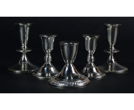 Five (5) Sterling Silver Weighted Candlesticks. Two Signed Duchin Sterling Weighted 3-3/4 Inches Tall. Two Signed Sterling We