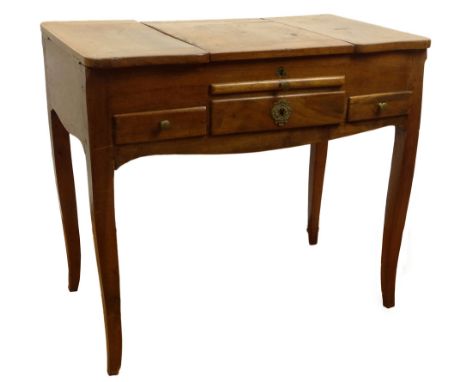 18th C French Walnut Bonheur du jour. Sliding Mirror Top, Folding Sides Revealing Compartments on Each Side, One Velvet Lined