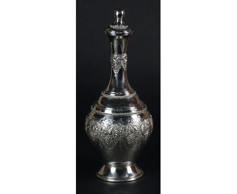 Modern Sterling Silver wine Decanter. Pretty Grape Vine Motif. Signed Sterling on Bottom. Measures 13-1/4 Inches Tall, Weighs