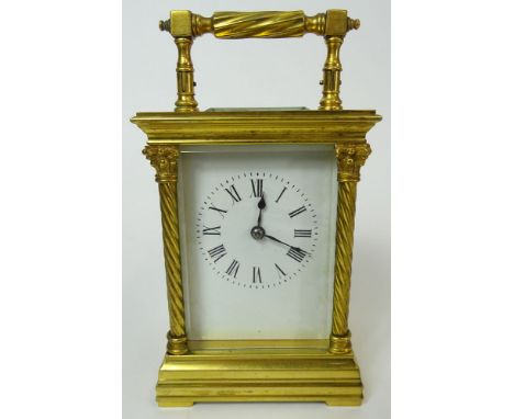 Early 20th Century French Brass Carriage Clock. Marked Made in France. Lacking Key. The gallery makes no warranties regarding