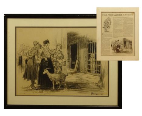 Raeburn van Buren, American (1891-1987) Original Charcoal Illustration for Saturday Evening Post "The Itch-Hiker" Signed Lowe
