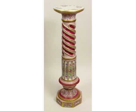 Mid Century Italian Hand Painted Pottery Pedestal. Pretty Floral Motif. Unsigned. Good Condition. Measures 39 Inches Tall, 11