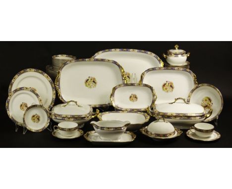 Limoges Vignaud France Parrot Bird Ninety One (91) Piece Porcelain Dinner Service. Ten (10) Serving Pieces, Covered Rectangle
