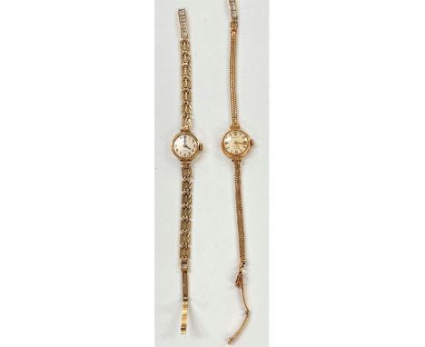 A ladies Rotary 9 carat hallmarked gold wristwatch on 9 carat hallmarked gold gate bracelet; a similar watch on 9 carat brace