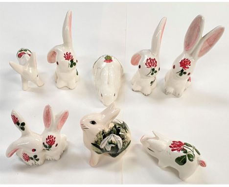Eight Wemyss small Plichta animals:&nbsp; 6 rabbits; donkey &amp; pig (1 a.f.) 