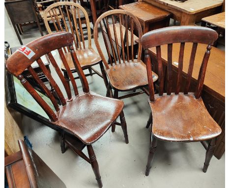 A selection of country made stick back and lath back chairs etc. 