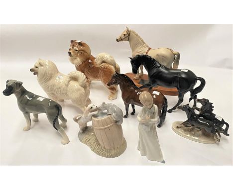 A Beswick horse "Champion Welsh Mountain Pony" on plinth; other Beswick; Nao; etc. 