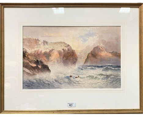Harry J Williams:&nbsp; dramatic seascape, watercolour, signed and dated 1878, 30 x 47cm, framed; J Barnes:&nbsp; marshland s