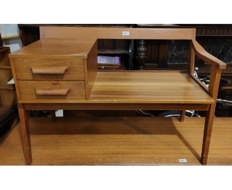 A 1960's teak hall seat; a tile top occasional table 