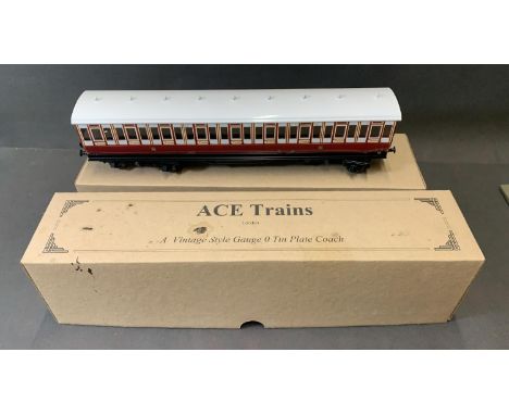 ACE TRAINS 0 Gauge vintage tinplate coach. C.R. Replica 3rd class Slam Door model. Boxed and in excellent mint condition