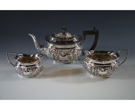 A Georgian-shape electroplate three-piece tea service, late 19th / early 20th Century