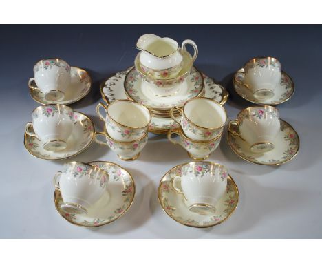 A Salisbury Bone China tea set for six, including cups and saucers, cake plates and two sandwich plates 