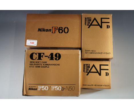 An 'as new' Nikon F60 camera and equipment, including AF zoom lens 35 - 80 mm F 4-5.6D, NIKKOR AF zoom lens 75-240mm F 4.5 - 