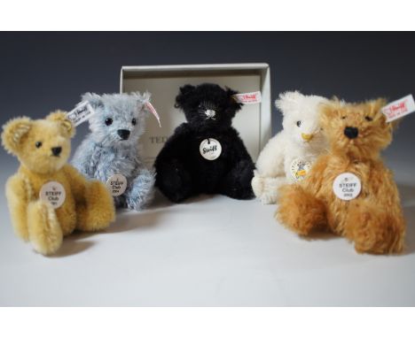 Five Steiff Club limited edition annual bears, for the years 2001, 2002, 2004, 2008 and 2009, (2009 bear with original box an