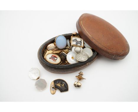 A vintage cuff links and shirt studs, including kitsch Essex crystal style Scottie dogs etc.