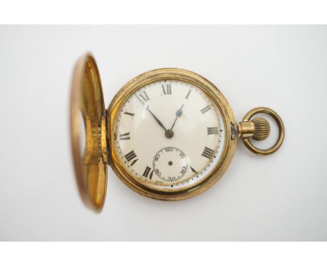 A rolled-gold pocket watch, having white enamelled dial, Roman numerals, and subsidiary seconds dial