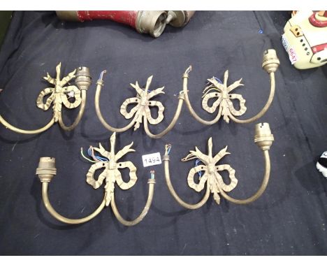 Five ribbon brass double wall light fittings