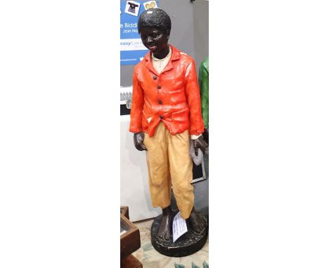 Cast resin Blackamoor figurine in red H: 150 cm, in good condition (OPTION ON NEXT LOT) Condition Report: Item can be easily 