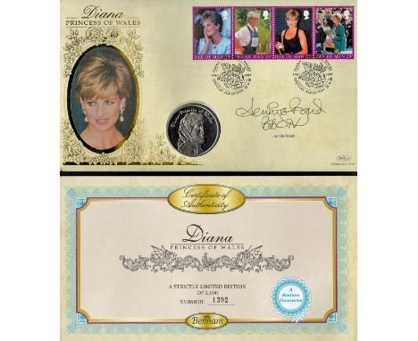 Jennie Bond signed Diana Princess of Wales commemorative Benham coin cover. This beautiful cover remembers the life of Diana,