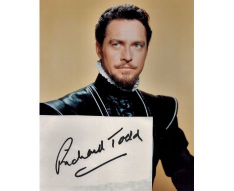 Actor, Richard Todd signature piece featuring a signed white card and a 10x8 colour photograph. Todd OBE was an Irish-British