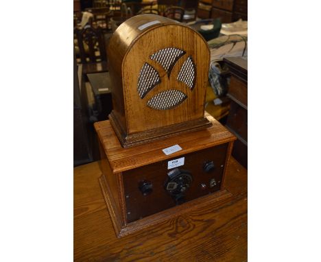 Oak Cased Valve Radio and Speaker 