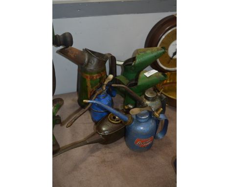 Collection of Vintage Oil Cans Including Castrol and Braime 