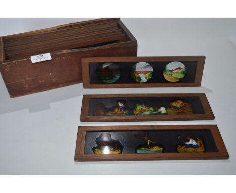 Eleven Framed Hand Coloured Glass Lantern Slides 