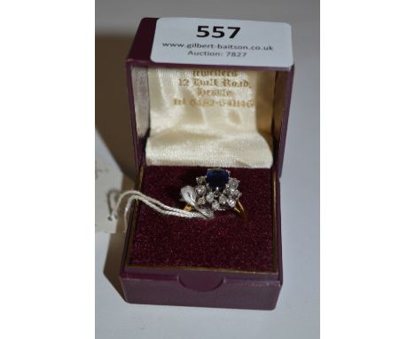 18cT Gold Ring Set with Sapphire and Diamonds 