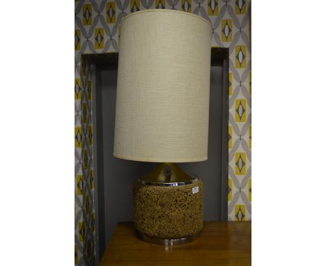 1970s Cork and Chrome Table Lamp with Shade 