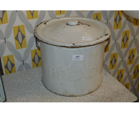 White Enameled Circular Bread Bin 