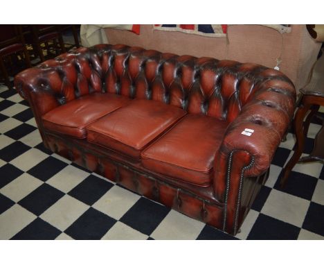 Red Oxblood Leather Chesterfield Sofa Three Seater 