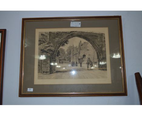 Framed Engraving "Repton Priory Gatehouse" Signed by Artist F.P Barnaud and Engraver R. Wallis Hester 