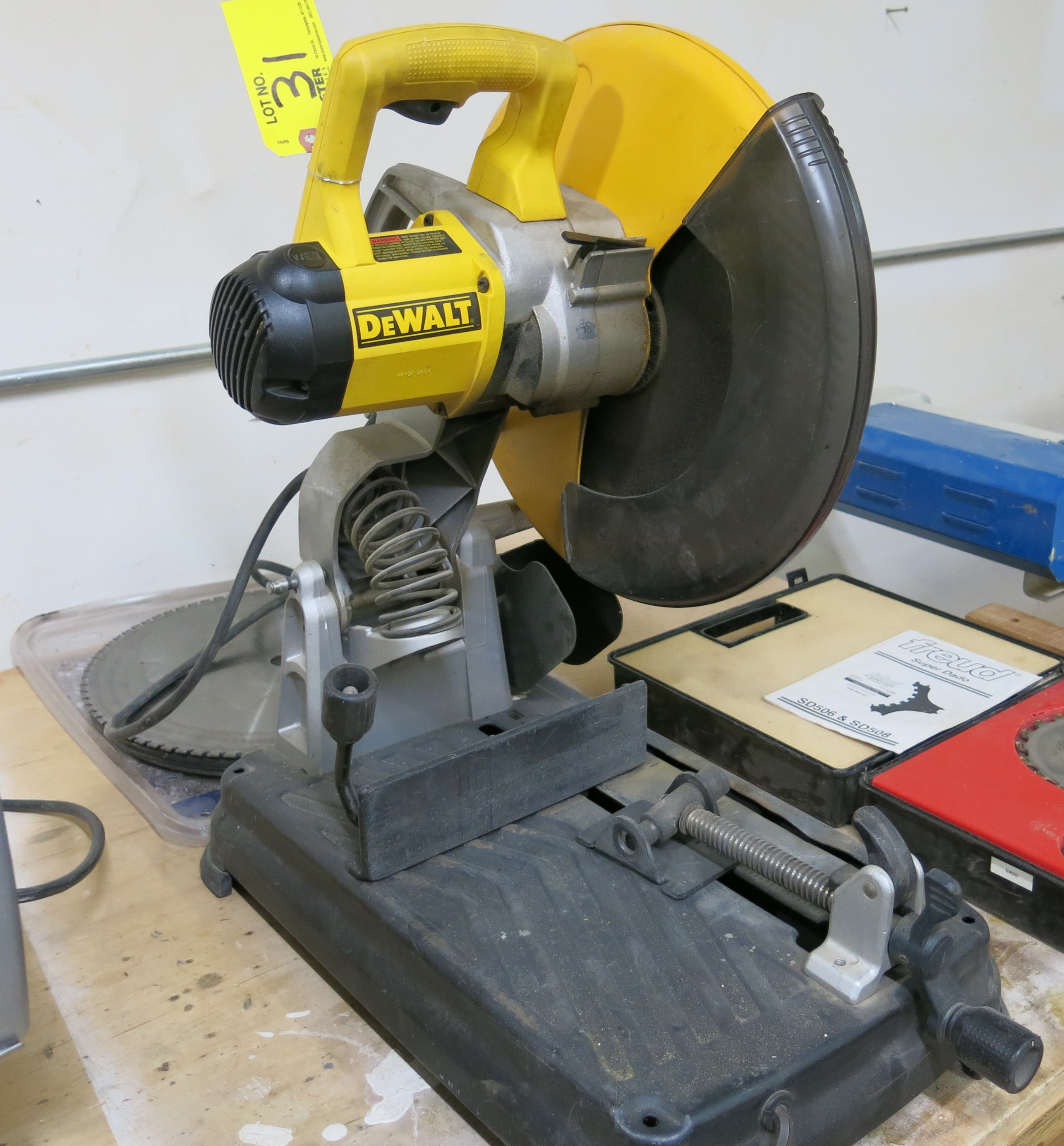 (1) DEWALT MDL. DW872 14" MULTICUTTER SAW WITH WOOD CUTTING BLADES AND