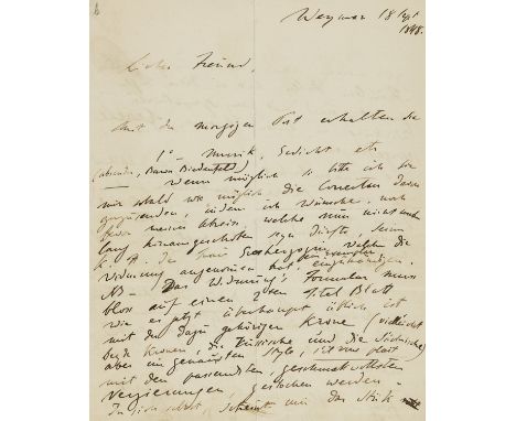 Liszt (Franz, composer, pianist and conductor, 1811-86) Autograph Letter signed to the publisher, Kistner, in French and Germ