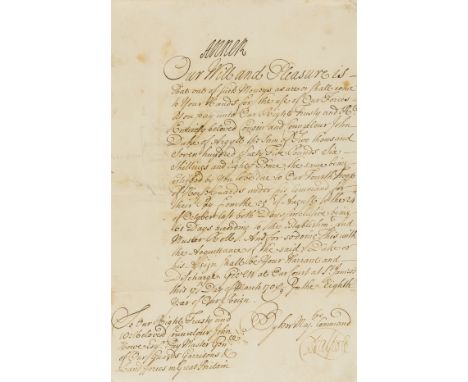 Anne (Queen of Great Britain and Ireland, 1665-1714) Warrant signed to pay John Duke of Argyll two thousand seven hundred six