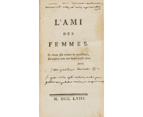 [Boudier de Villemert (Pierre-Joseph)] L'Ami des Femmes, first edition, Contents leaf at end, contemporary ink manuscript not