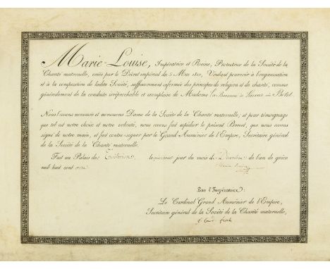 Napoleon I.- Marie Louise (Empress of the French, second wife of Napoleon I, 1791-1847) Document signed nominating the Baronn
