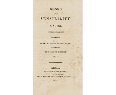 [Austen (Jane)] Sense and Sensibility: A Novel, 3 vol., second edition, half-titles, final blank ff., vol. 1 with occasional 