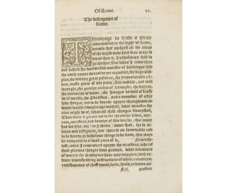 Thomas (William) [The Historye of Italye], second edition, largely printed in black letter, woodcut initials, lacking title (