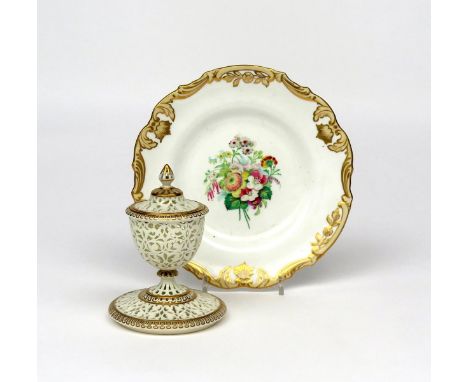 A Grainger's Worcester reticulated vase and cover  late 19th century, pierced with an elaborate foliate design, and a Grainge