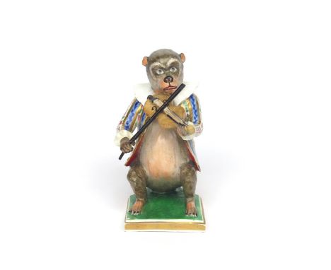 A rare Derby figure from a monkey orchestra  c.1815, of large size, seated on his haunches and wearing a wide neck ruff over 